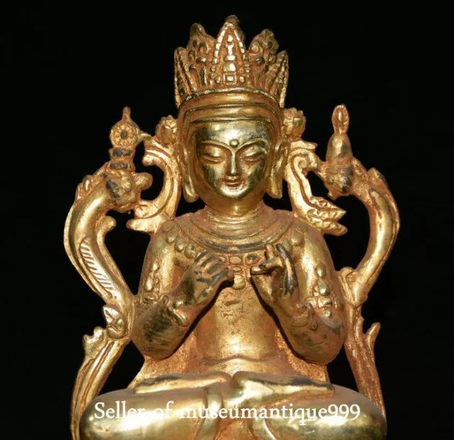 9.6" Old Tibet Bronze Gilt Buddhism Lotus Tara Guanyin Kwan-yin Goddess Statue 2