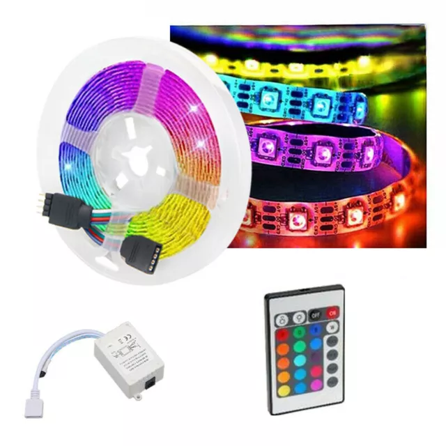 Striscia Strip Led 5050 5M Luce Ip20 12V Telecomando Rgb 60W Bianco 16 Colori