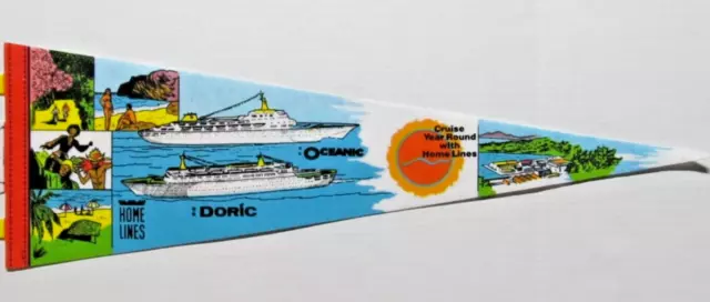 HOME LINES Pennant from 1978 (SS Oceanic & SS Doric): Measures 25"   (#2283)