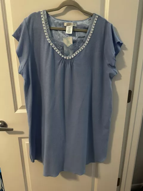 NWT Vintage Earth Angels Womens XL Dusty Blue Textured Knit Nightgown Nightie