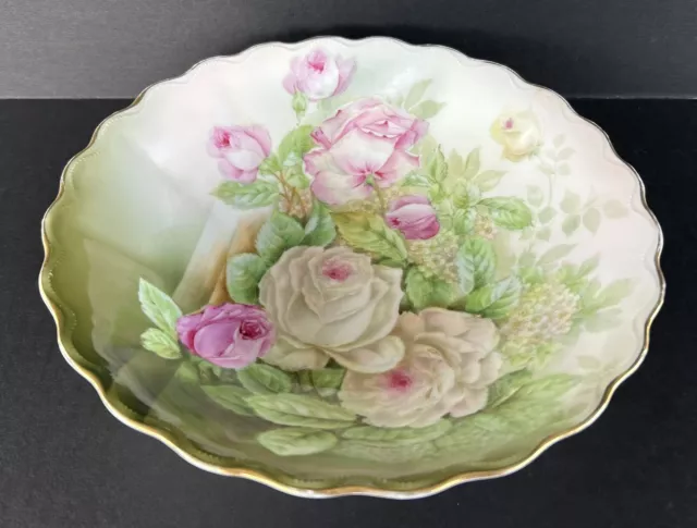 Antique PT Tirschenreuth Hand Painted Porcelain Bowl Bavaria Pink White Roses