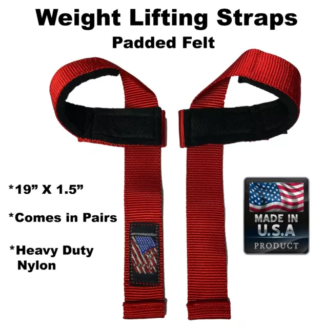 Nylon with Felt Padding Weight Lifting Straps Red Bodybuilding MADE IN THE USA