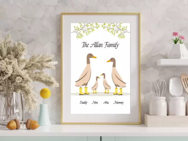 Personalised Duck Family Print, Gift for Mum and Dad, Grandma, Mothers Day Gift