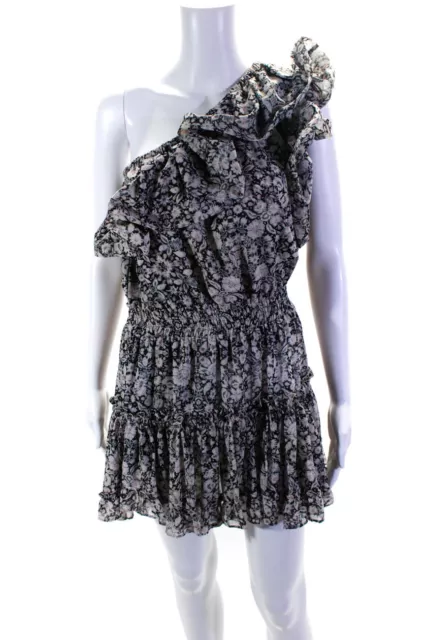 Misa Women's Floral Print Off Shoulder Ruffle Mini Dress Gray Size M