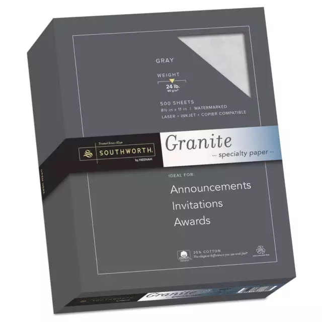 Granite Specialty Paper Gray 24 lbs. 8-1/2 x 11 25% Cotton 500/Box 91