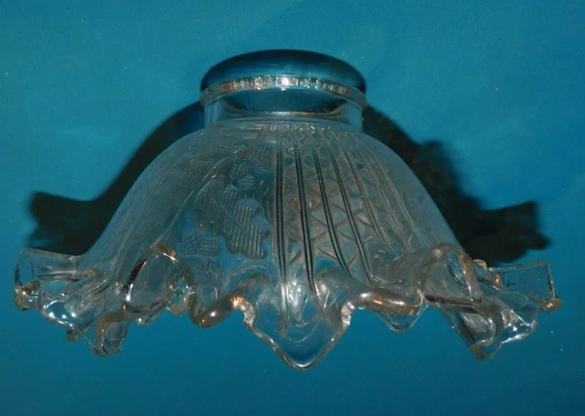 Ancienne Tulipe De Plafonnier Ou Lustre à Pétrole Signée Paragon - Style Art Déco - Verre Transparent Avec Motif Gland De Chêne - Diamètre 20 Cm