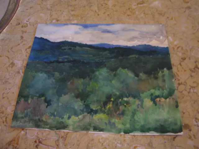 Vtg Antique Early 20th Cent. E A Trego Watercolor Landscape New Hampshire 1922
