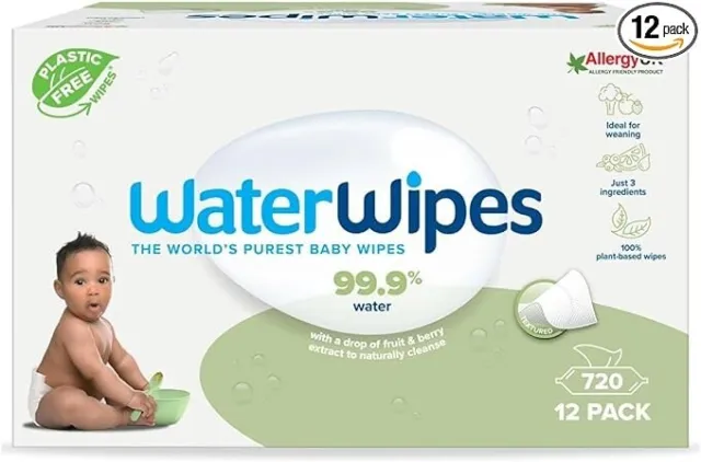 WaterWipes Plastic-Free Textured Clean, Toddler & Baby Wipes, 720 Count (12 Pack