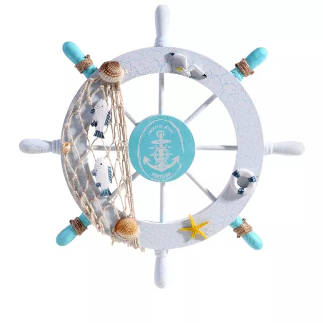 1Pcs 11" Diameter Nautical Beach Wooden Boat Ship Steering Wheel Fishing Net ...