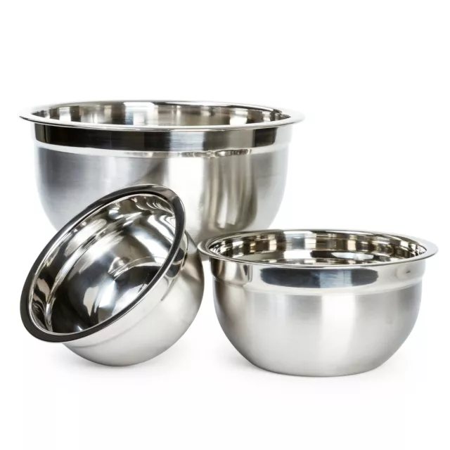 Heavy Duty Stainless Steel German Mixing Bowl Set - 3 Large Nested Bowls