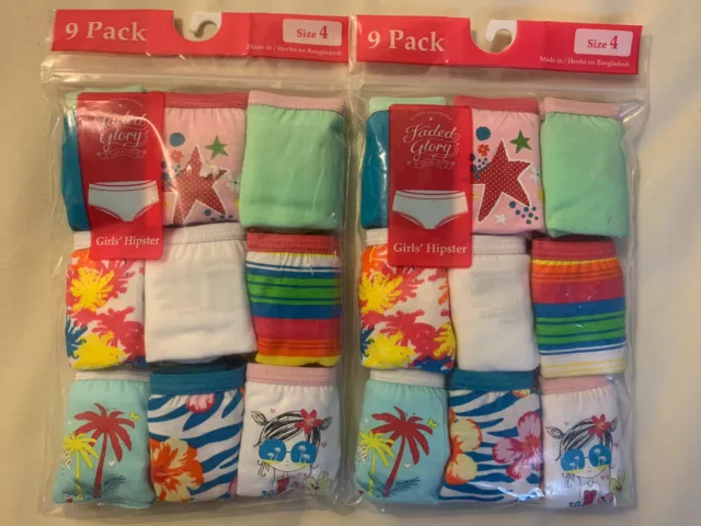 New Faded Glory 9 Pack Kids Girls Underwear Size 4-Lot Of 2 New Faded Glory 9 Pack Kids Girls Underwear Size 4-Lot Of 2