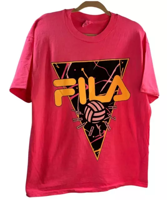 Vintage 90S Fila Pro Beach Volleyball T Shirt Deadstock Usa Hot Neon Pink Xl