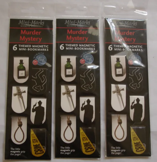 Mini-Marks 6 Themed Magnetic Bookmarks - Murder Mystery X 3 Packs Job Lot