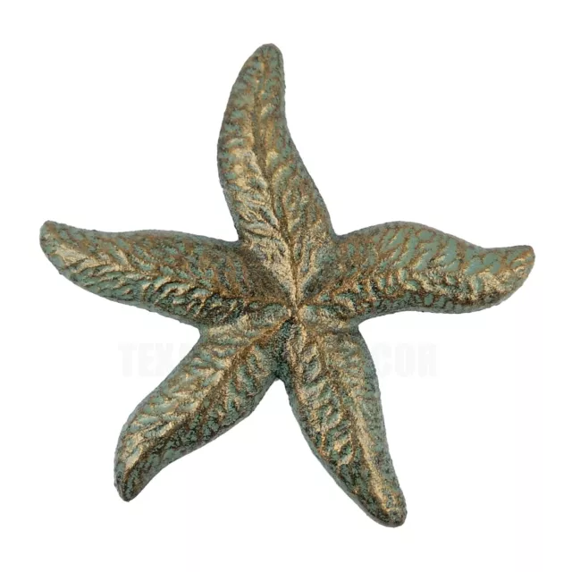 Cast Iron Starfish Nautical Wall Decor Verdigris Green Gold Finish 8 inch