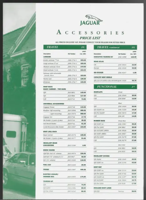Jaguar Daimler Accessories Price List 1995-96 UK Market Foldout Brochure XJ XJS
