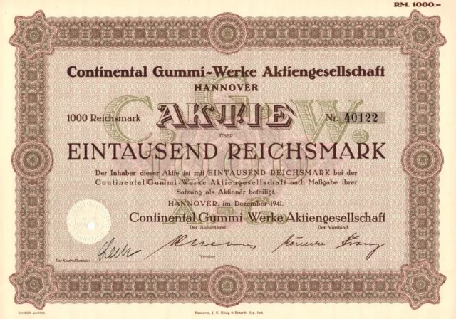 Continental Werke AG - Hannover - 1941 - Autozulieferer , Reifen , Gummi , Kaut.