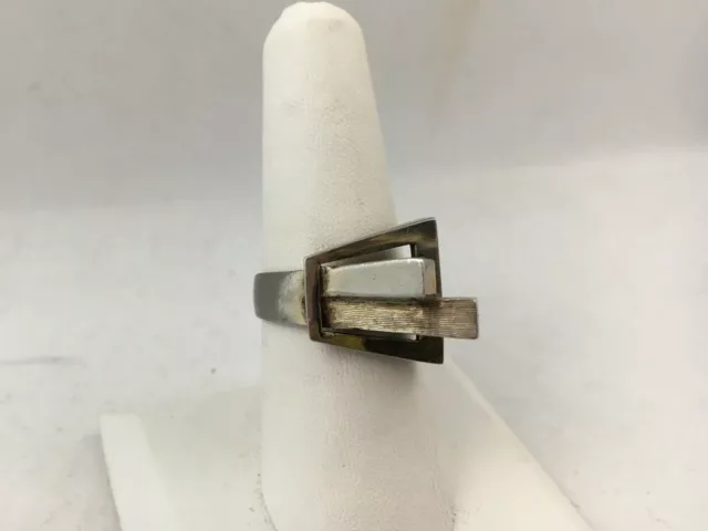 MCM Sterling Silver Modernist Ring Geometric High Relief 3D Space Age Size 6.5