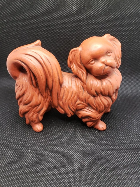 Vtg Hand Painted Ceramic Pekingese Dog Figurine Terracotta Colored 3.75"T