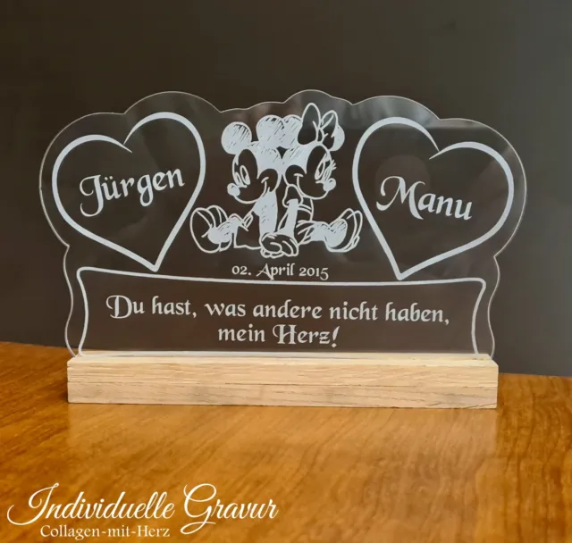 Aufsteller Herzen Mäuse Wunschgravur Acryl Liebe Hochzeit Valentinstag Geschenk