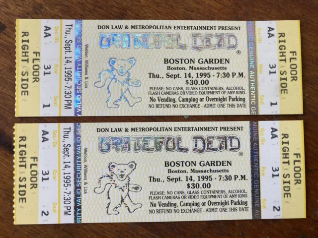 2 Grateful Dead Unused Full Tickets Boston 9/14/1995 Cancelled Tour UNSTAMPED!