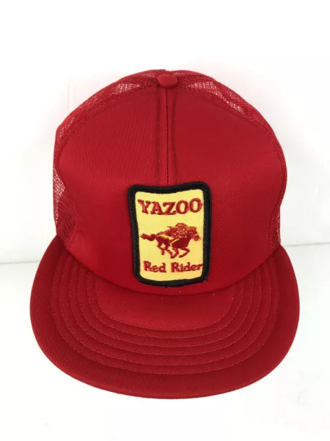 Vintage Yazoo Red Rider Trucker Hat Snapback Full Mesh Patch Cap Red Adjustable