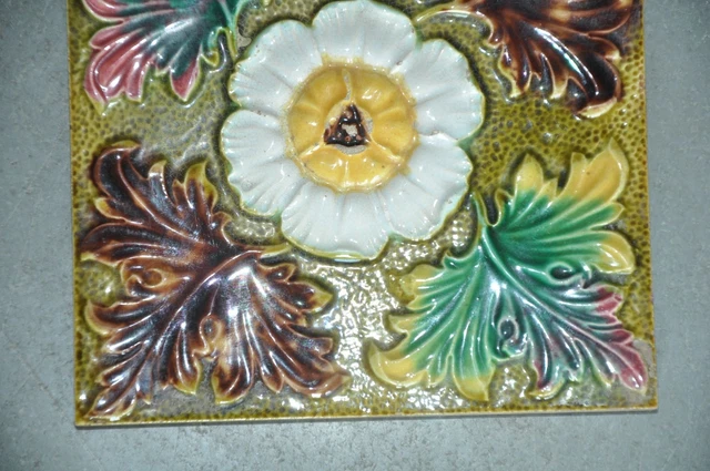 Vintage Fine Flower Design Multicolor Ceramic Tile, Japan 5
