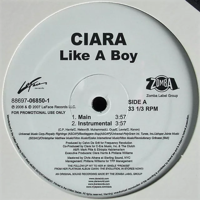 Ciara "Like A Boy" 2007 12" Vinyl Promo Single 4 Mixes ~Rare~ Htf *Sealed*