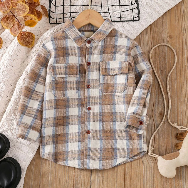 Camicia di flanella bambini bambina bambina giacca a quadri manica lunga 18