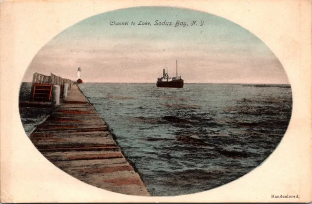 Vintage Postcard Hand Colored Rotograph Channel to Lake Sodus Point NY
