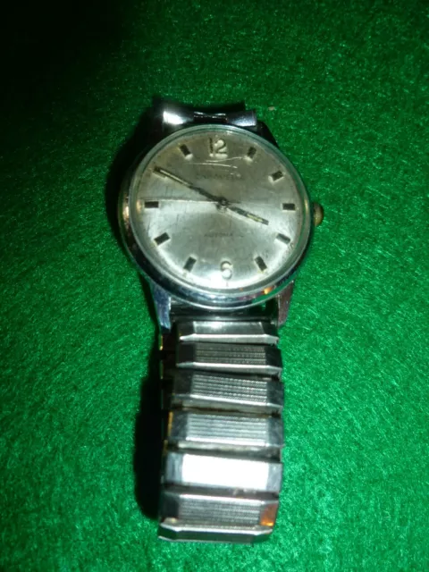 Vintage Caravelle Watch Men Silver Tone Automatic Stretch Stainless Band