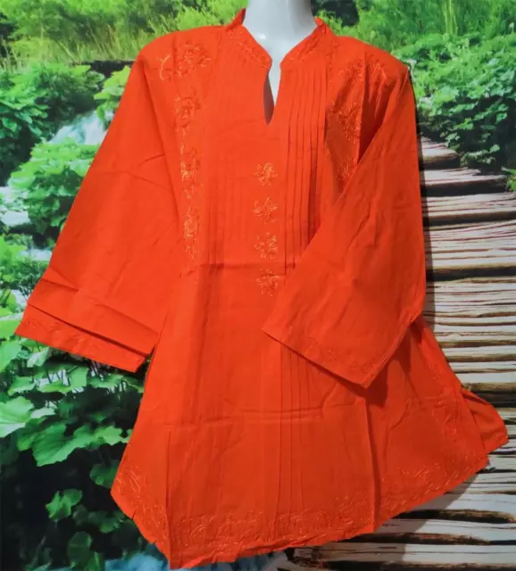 Orange 100%Cotton Embroidery Pintuck Tunic Blouse Reg 16 - 20  120Cms  Last 1 3