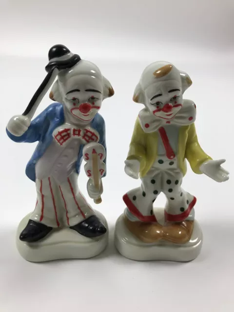 A Couple Of Porcelain Clowns With Musical Instrument 6” Figurines 3