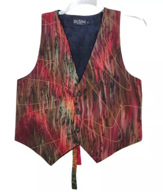 VTG Silk Bijoux Vest Men S Multicolor Brown Black Red Green Wearable Art Fashion