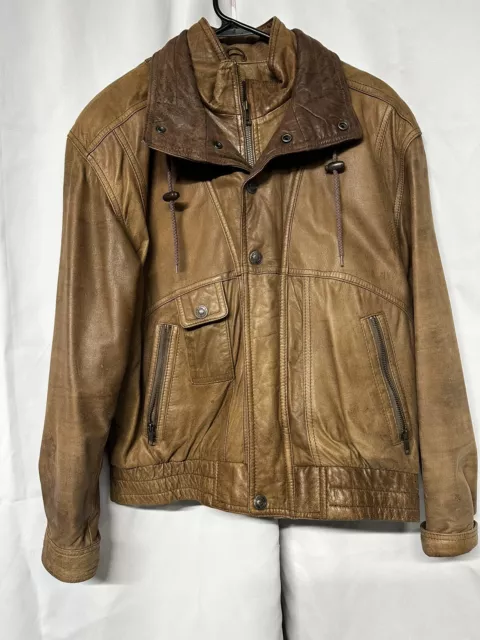 VINTAGE ADVENTURE BOUND Leather Bomber Fur Collar Outdoor Lined