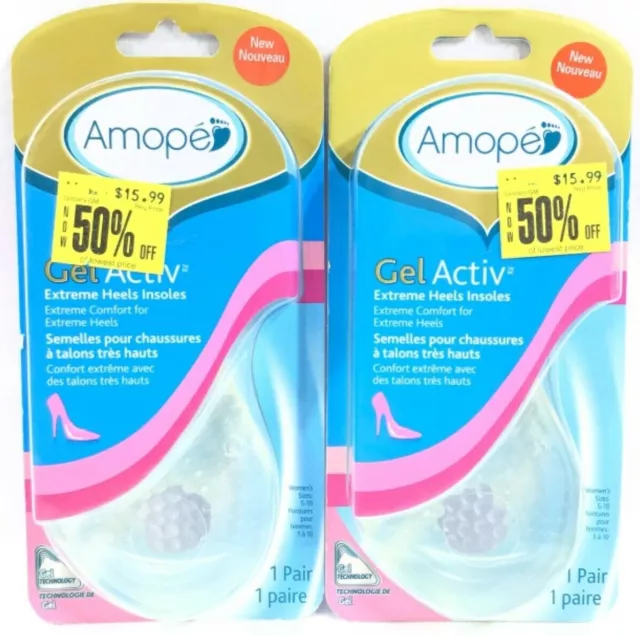 Amope GelActiv Women’s High Heels Insoles 2 Pair Extreme Performance Size 5-10