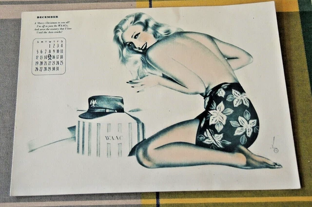 COPY DECEMBER 1943 VARGA CALENDAR LEAF “I’M OFF TO JOIN THE WAACs” WOMEN AT WAR