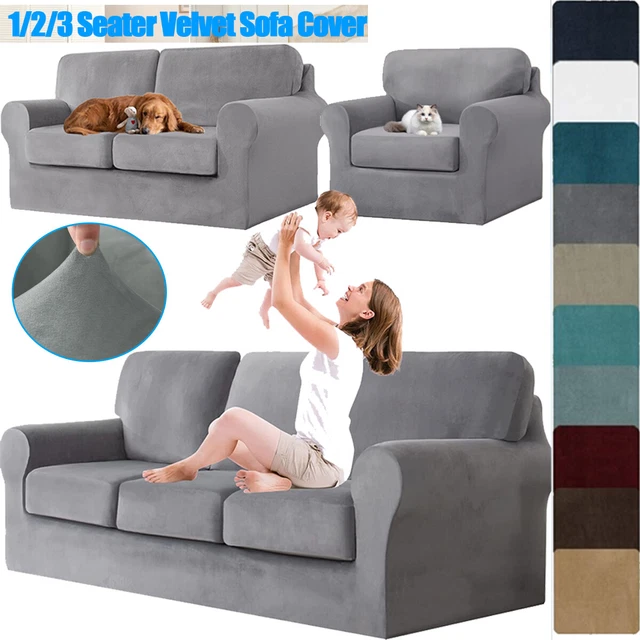 Velvet Plush Stretch Sofa Couch Covers Cushion Loveseat Thick Soft Stay in Place
