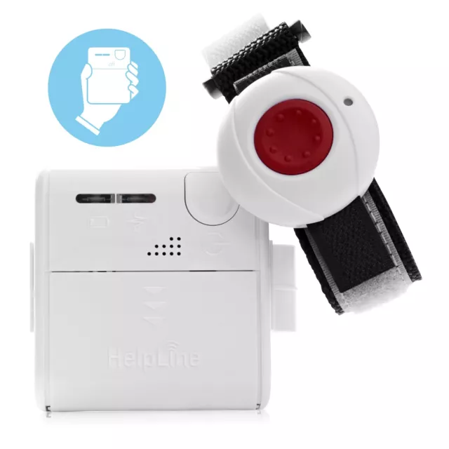 Helpline Mini: Kleiner mobiler Hausnotruf mit wasserdichtem Notrufarmband