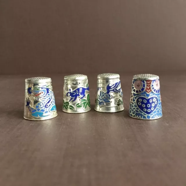 4 Fingerhüte Fingerhut Thimble Emaille Cloisonné Arbeit für Sammlung  Set A