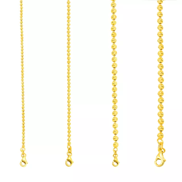 10K Yellow Gold Solid 2mm-4mm Moon Diamond Cut Ball Bead Chain Necklace 16"- 30"