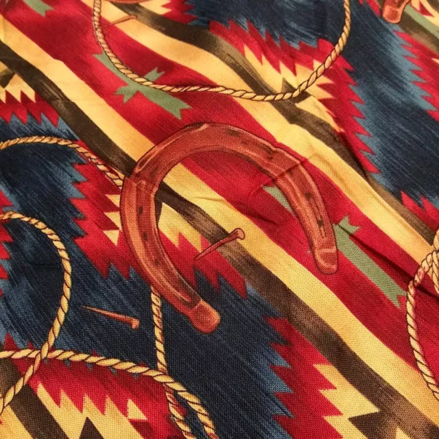 Fabric Western Horseshoe Rope Aztec Southwest BTY X 17 in Blue Red Yellow Brown