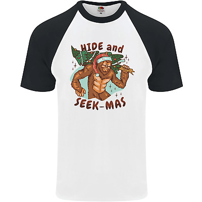 Bigfoot Hide and Seekmas Funny Christmas Mens S/S Baseball T-Shirt