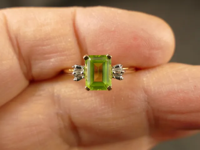 Alwand Vahan 14K Gold 8X6Mm Emerald Cut Peridot & Diamond Accents Ring