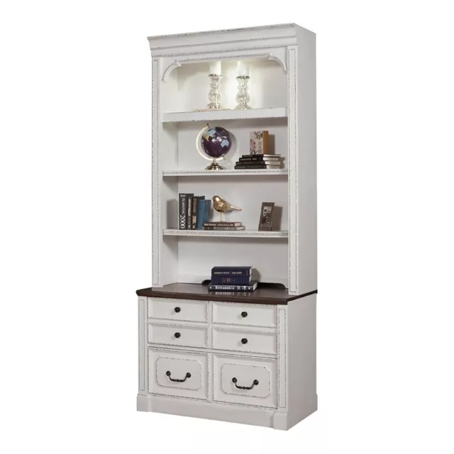 Parker House Provence Traditional Wood Lateral File with Hutch in White