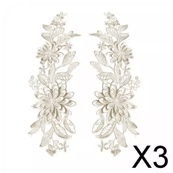 3X 2Pcs Lace Applique Flower Embroidery Applique for Wedding Prom