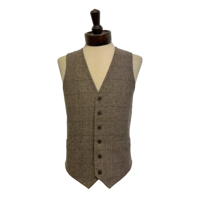 Brown Tweed Herringbone Waistcoat Vest Wool Tan Suit Peaky Blinders Formal Races