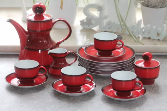 Rotes KAFFEESERVICE Service 15Teile Tirschenreuth Kaffeekern Teller Tasse 1970er