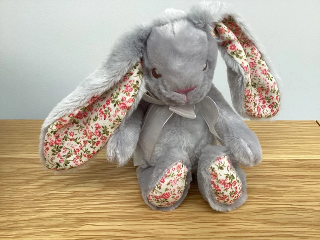 Pink Rabbit Comfy GET COMFY EASTER Bunny Soft Toy Rabbit Grey Pink Floral Ears Baby ...