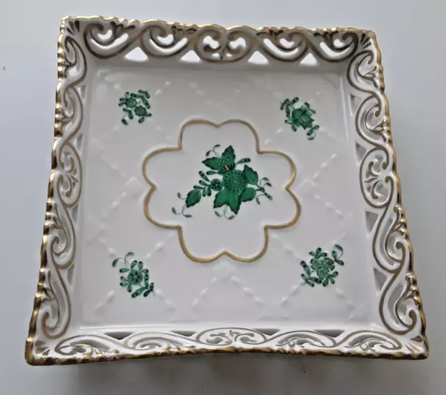 HEREND Chinese Bouquet OPEN Weave SMALL TRAY 6", HANDPAINTED PORCELAIN