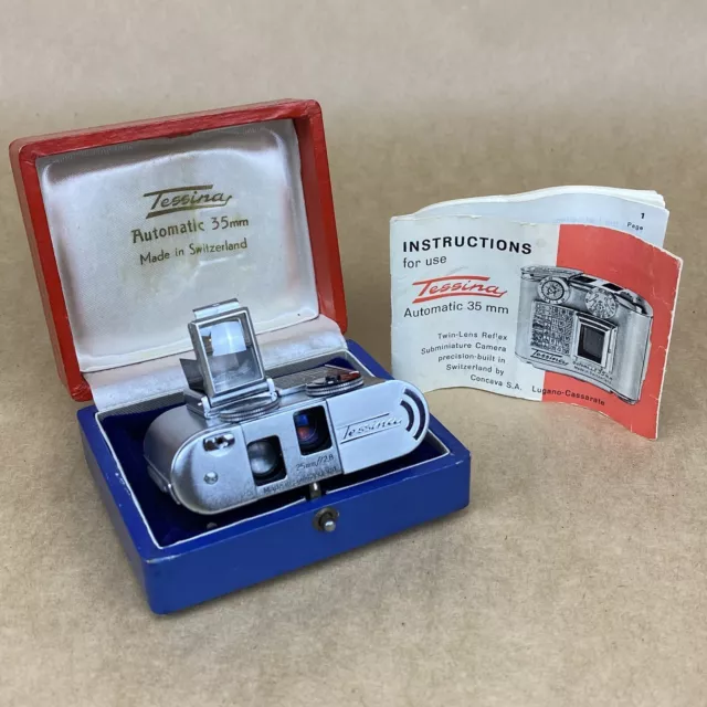 Tessina Automatic 35mm Subminiature Camera W/ Original Box & Manual